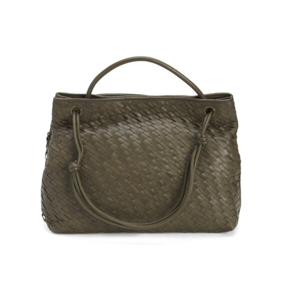 WALTER BAKER Handbags - WALTER BAKER Dark Olive Leather Hazel Large Hand Woven Multi Compartment Tote